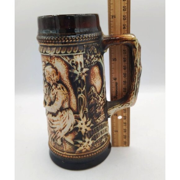 German Beer Stein Vintage Gerzit Embossed Tavern Scene Widertrunk Sei Klar - Picture 2 of 16
